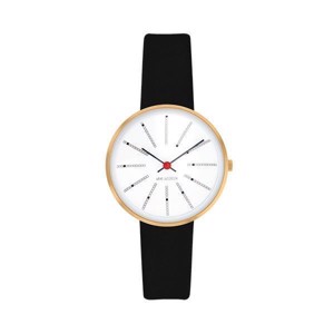 Arne Jacobsen Uhr - Bankers - Ø 30 mm - Schwarzes Leder & IPG mit weißem Zifferblatt 53113-1401